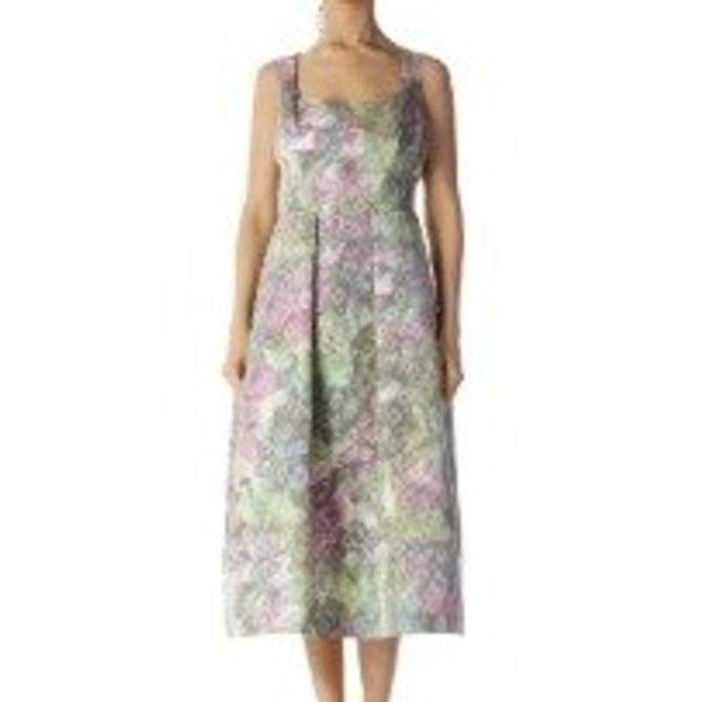 Kay Unger Mint Green Lavender Watercolor Floral Fit & Flare Midi Dress Size 6
